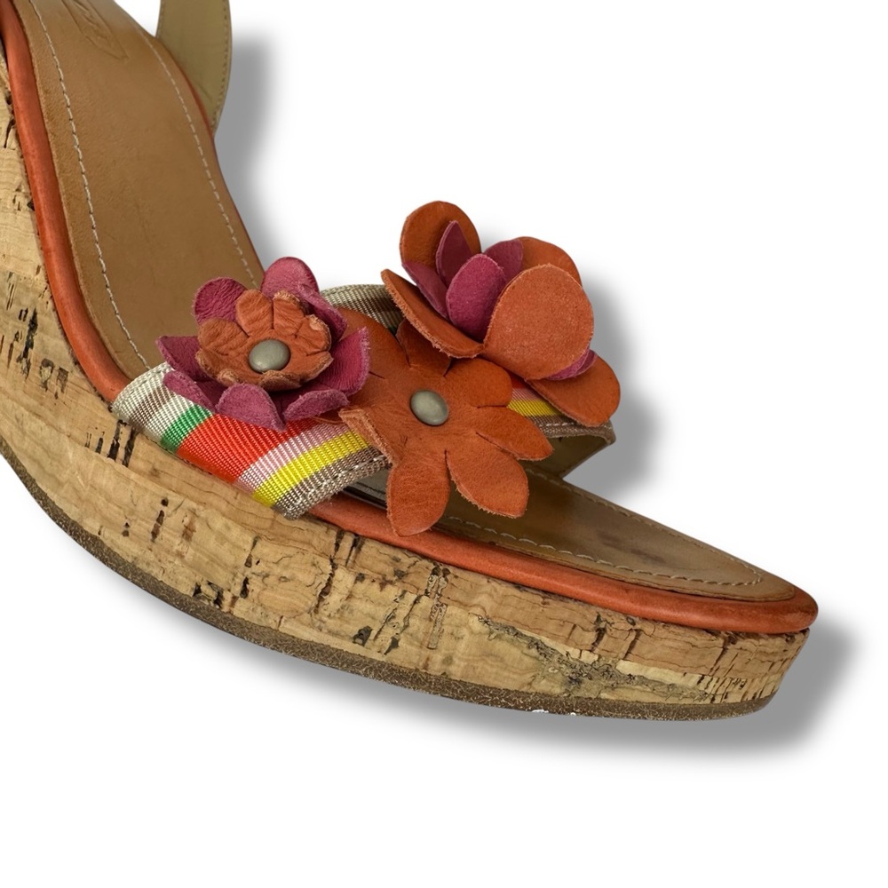 COACH Morgan Strappy Cork Wedges Heels Size 6.5 Floral Shoes - Picture 3 of 15